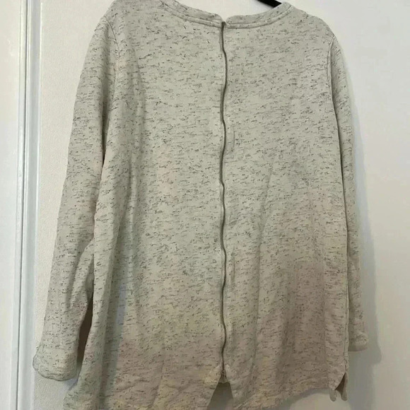 Lou & Grey Womens Sweatshirt XXL White Gray Black Heathered Back Zip Round Neck - Picture 5 of 7